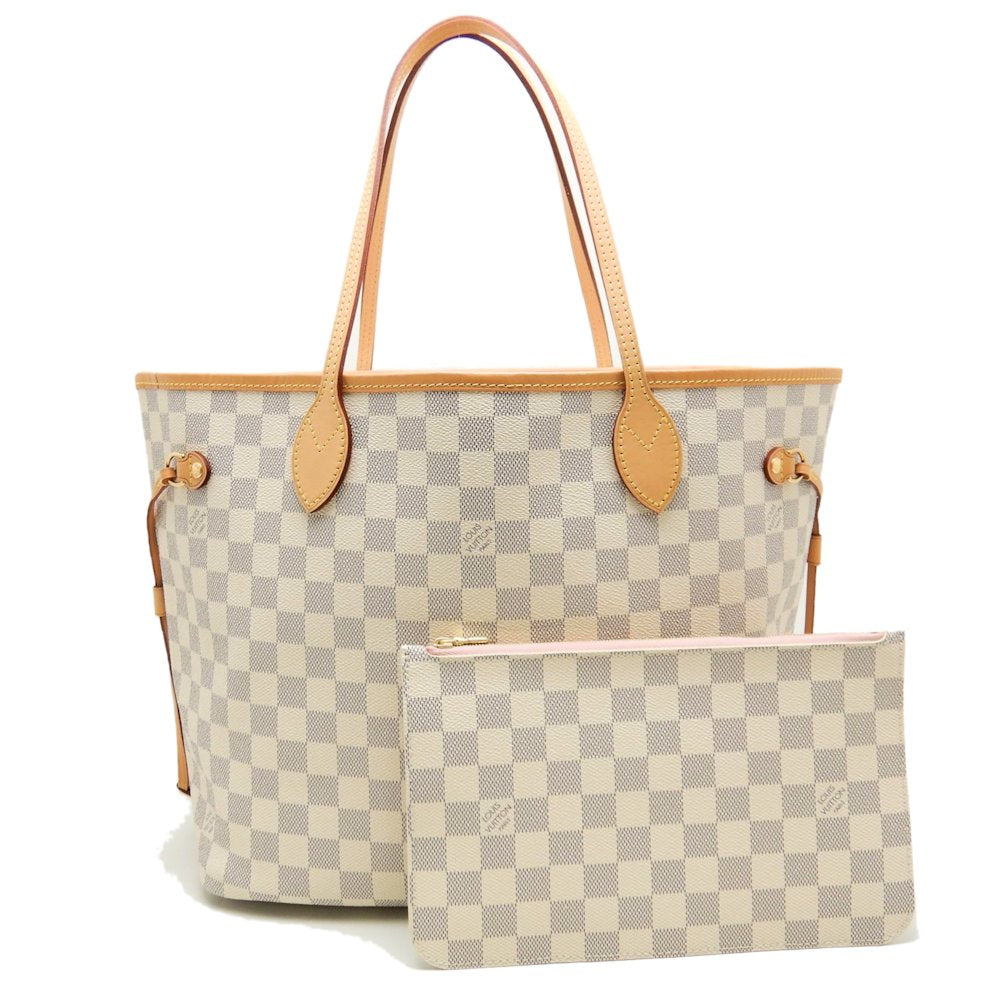 Louis Vuitton Damier Azur Neverfull MM Rose Ballerine Tote Bag