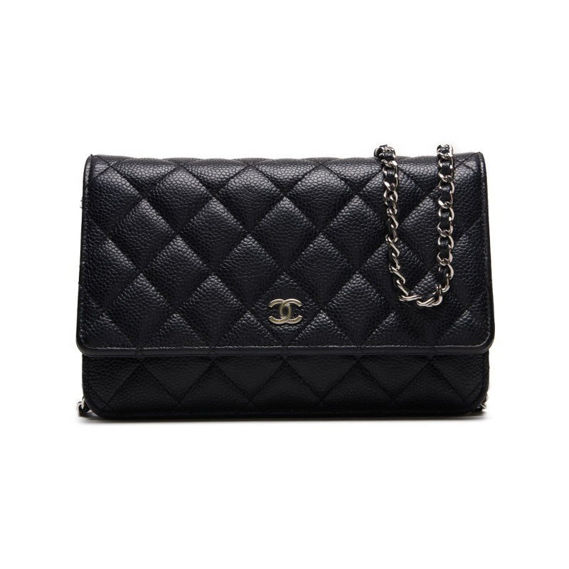 Chanel Matelasse Chain Wallet Silver Hardware Black
