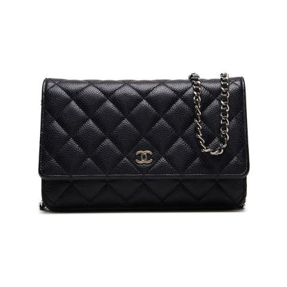 Chanel Matelasse Chain Wallet Silver Hardware Black