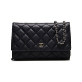 Chanel Matelasse Chain Wallet Silver Hardware Black