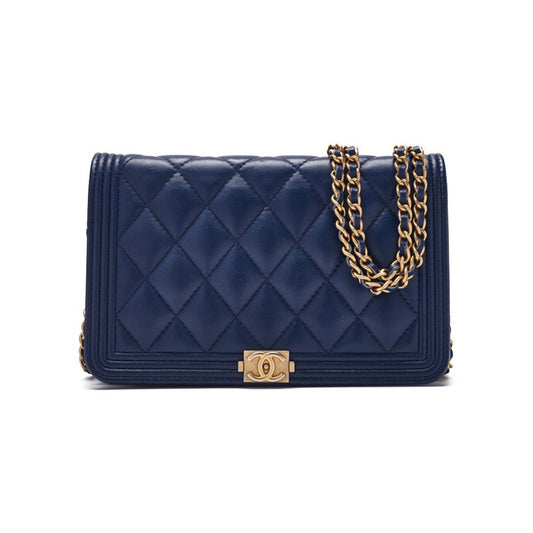 Chanel Matelasse Chain Wallet Lambskin Gold Hardware Shoulder Bag Navy