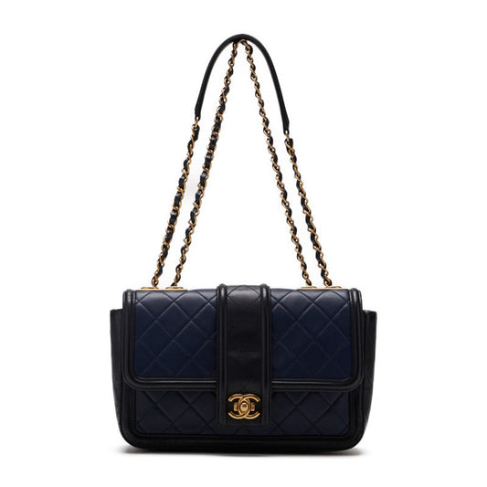 Chanel Chain Calfskin Gold Hardware Mini Shoulder Bag Navy Black