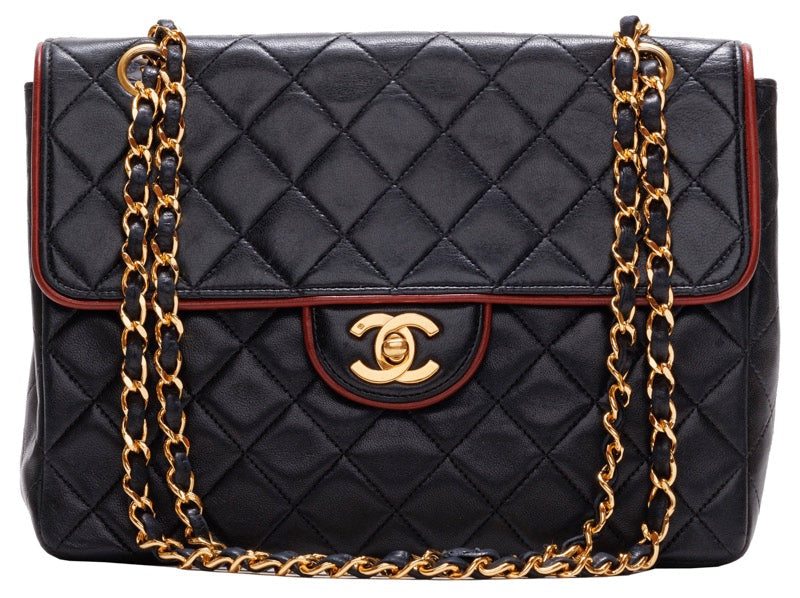 Chanel Matelasse Chain Shoulder Bag Lambskin Black Red