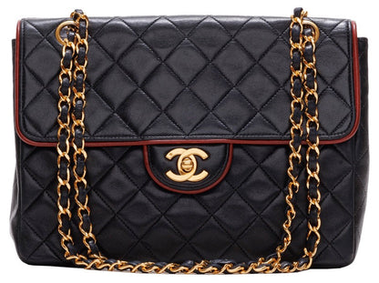 Chanel Matelasse Chain Shoulder Bag Lambskin Black Red