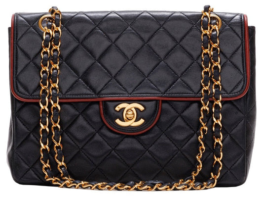 Chanel Matelasse Chain Shoulder Bag Lambskin Black Red