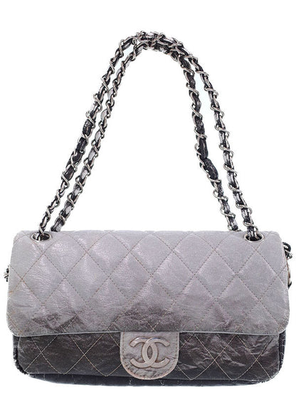 Chanel Black Gray Leather Matelasse Gradient Chain Shoulder Bag