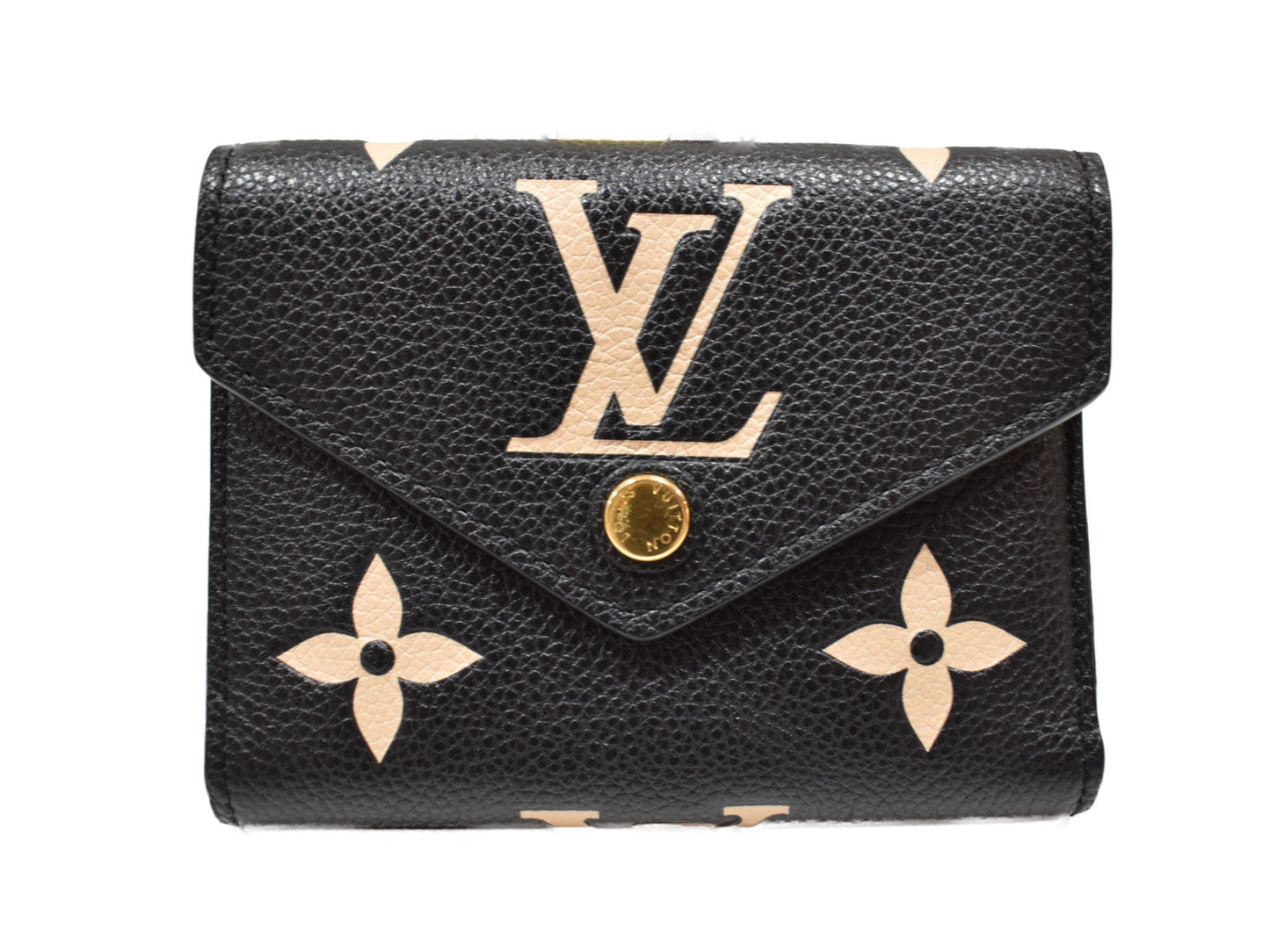 Louis Vuitton Portefeuille Victorine M80968 Folding wallet Monogram Implant leather Black x Beige