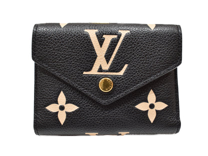 Louis Vuitton Portefeuille Victorine M80968 Folding wallet Monogram Implant leather Black x Beige