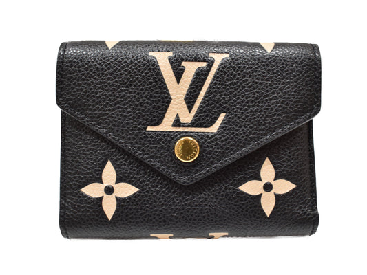 Louis Vuitton Portefeuille Victorine M80968 Folding wallet Monogram Implant leather Black x Beige