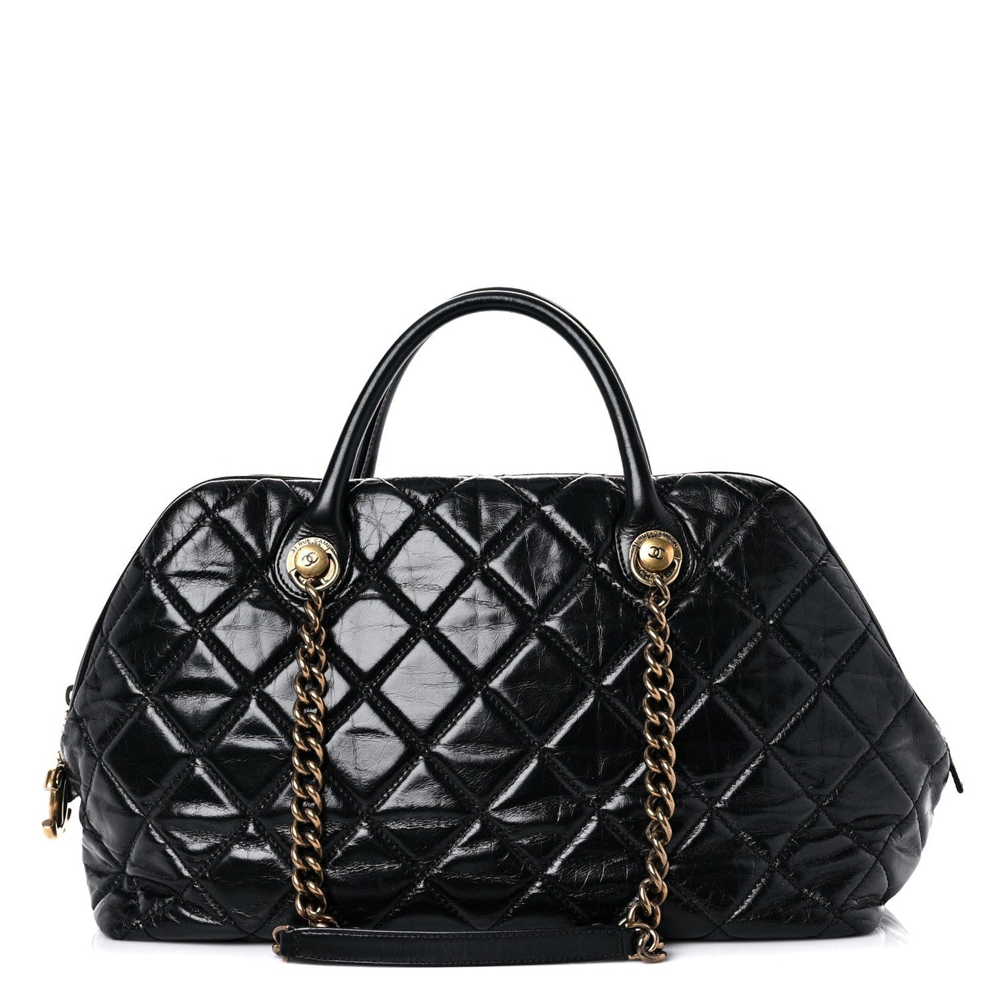 Chanel Glazed Calfskin Castle Rock Bowling Bag Black