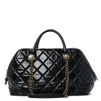 Chanel Glazed Calfskin Castle Rock Bowling Bag Black