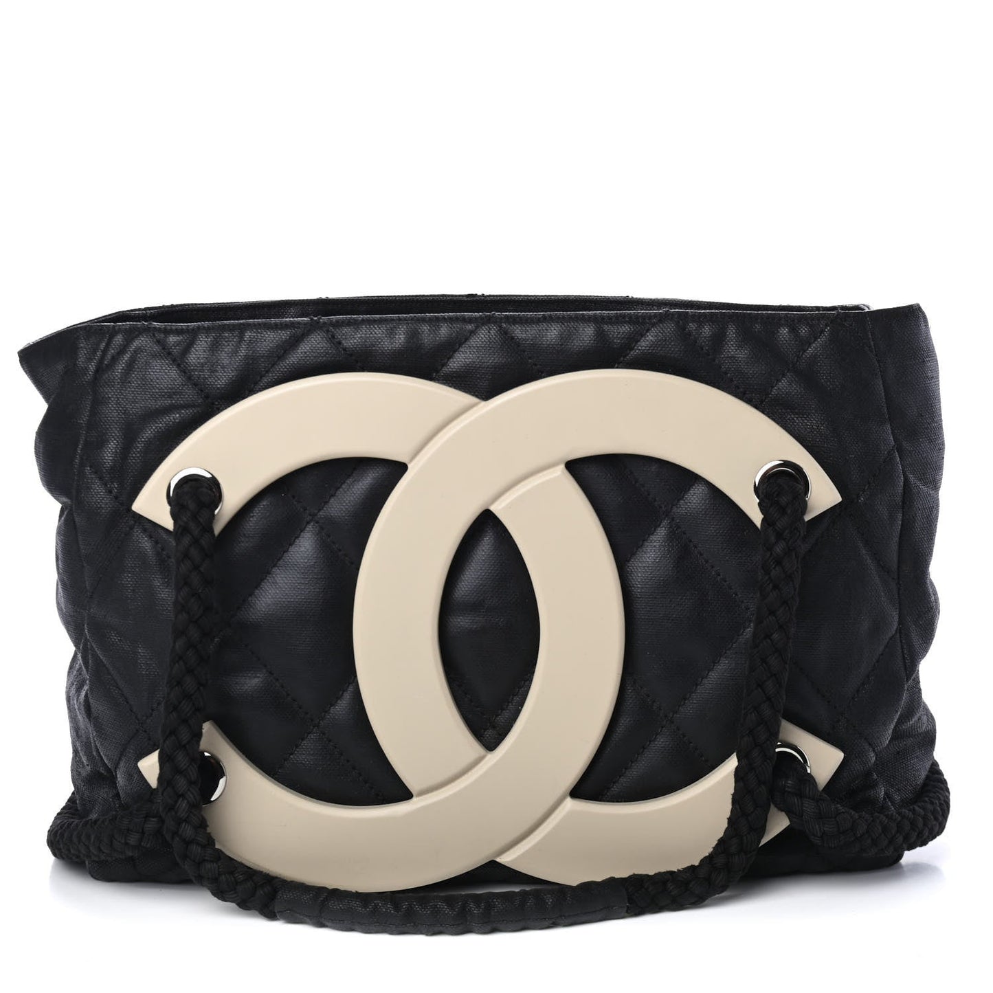 Chanel Coated Canvas Large CC Tote Black White