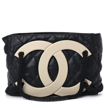 Chanel Coated Canvas Large CC Tote Black White