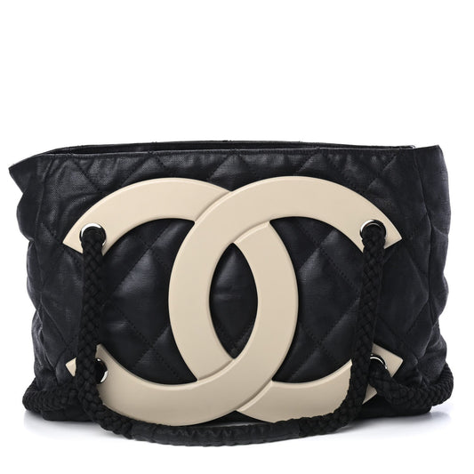 Chanel Coated Canvas Large CC Tote Black White
