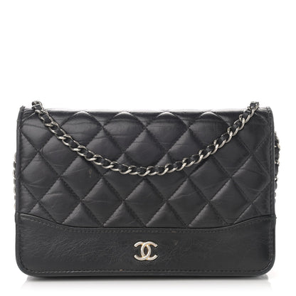 Chanel Aged Calfskin Quilted Gabrielle Wallet On Chain WOC Black