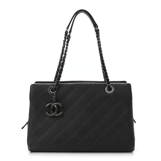 Chanel Calfskin Diamond Embossed Large CC Zip Shopping Tote Grey