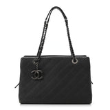 Chanel Calfskin Diamond Embossed Large CC Zip Shopping Tote Grey
