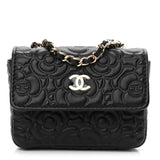 Chanel Lambskin Camellia Embossed Chain Belt Bag Black