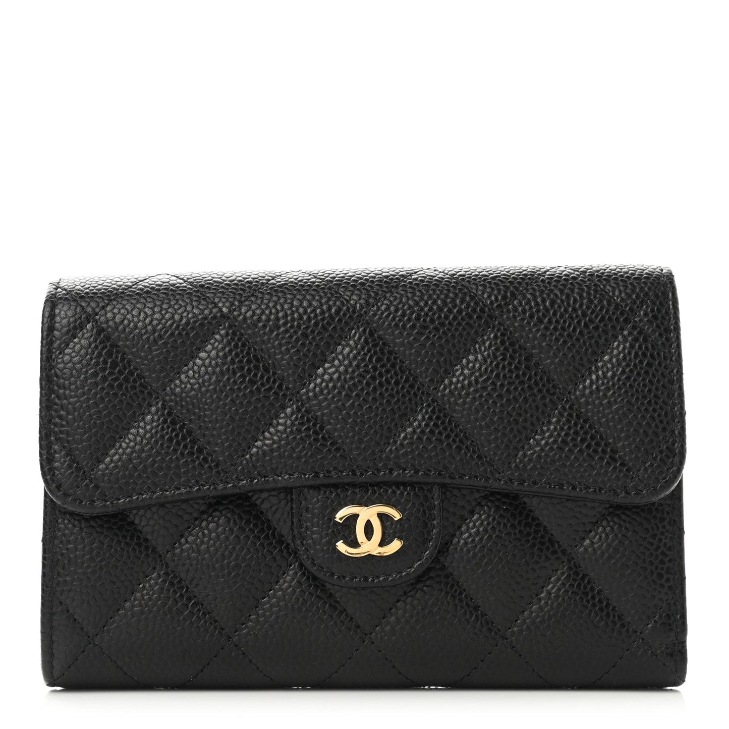 Caviar Quilted Medium Flap Wallet Black