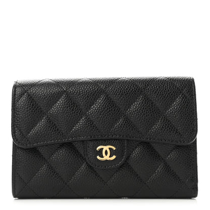 Caviar Quilted Medium Flap Wallet Black
