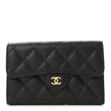 Caviar Quilted Medium Flap Wallet Black