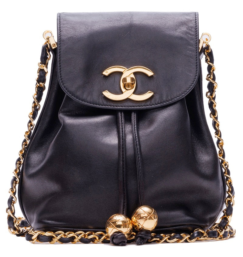Chanel Turnlock Double Ball Charm Mini Chain Lambskin Black