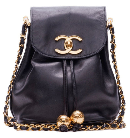 Chanel Turnlock Double Ball Charm Mini Chain Lambskin Black