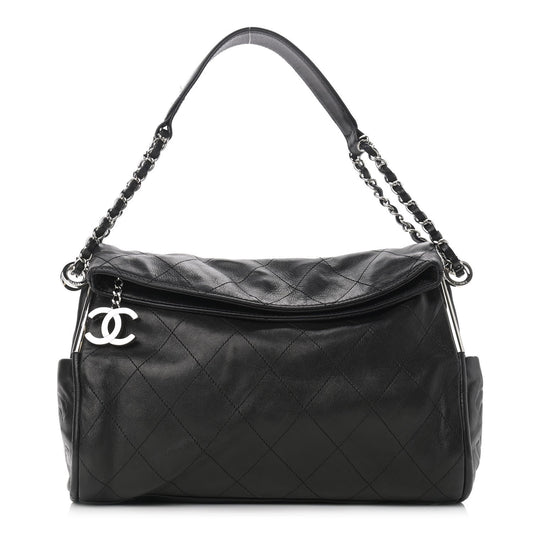 Lambskin Stitched Medium Ultimate Soft Tote Black
