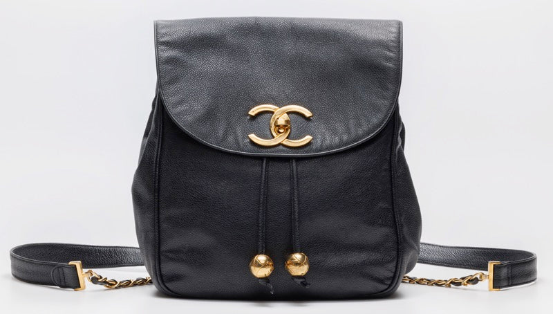 Chanel Turnlock Charm Double Chain Backpack Caviar Skin Black