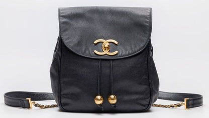 Chanel Turnlock Charm Double Chain Backpack Caviar Skin Black