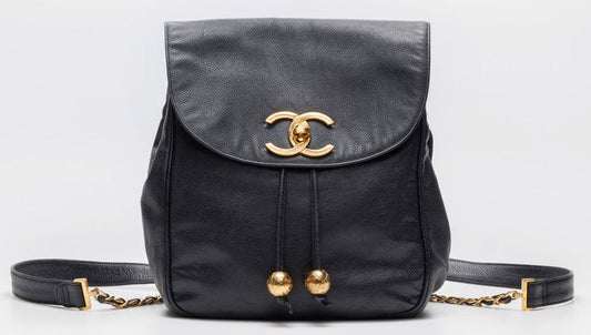 Chanel Turnlock Charm Double Chain Backpack Caviar Skin Black