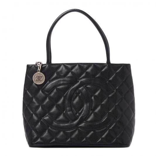 Caviar Quilted Medallion Tote Black