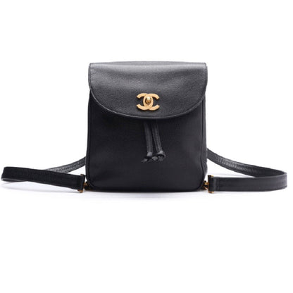 Chanel Round Flap Chain Backpack Caviar Skin Black