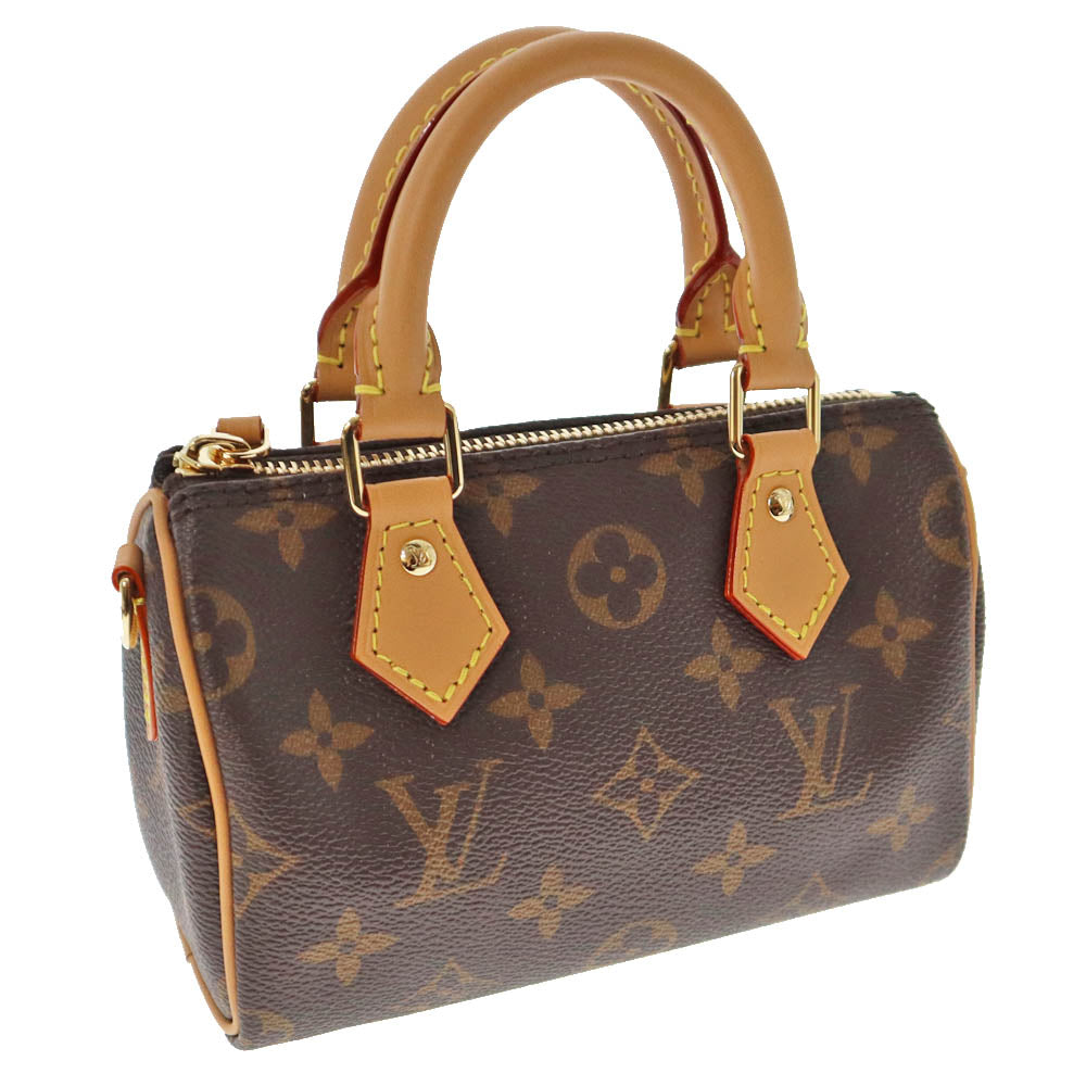 Louis Vuitton Nano Speedy Monogram Canvas Brown Leather Black