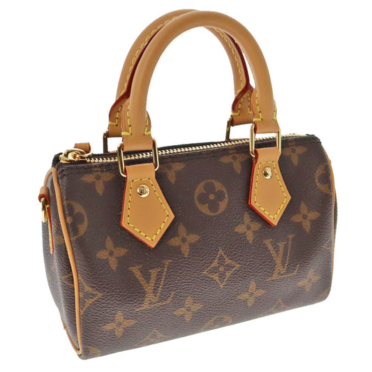 Louis Vuitton Nano Speedy Monogram Canvas Brown Leather Black