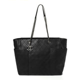 Lambskin Stitched Shopping Tote Black