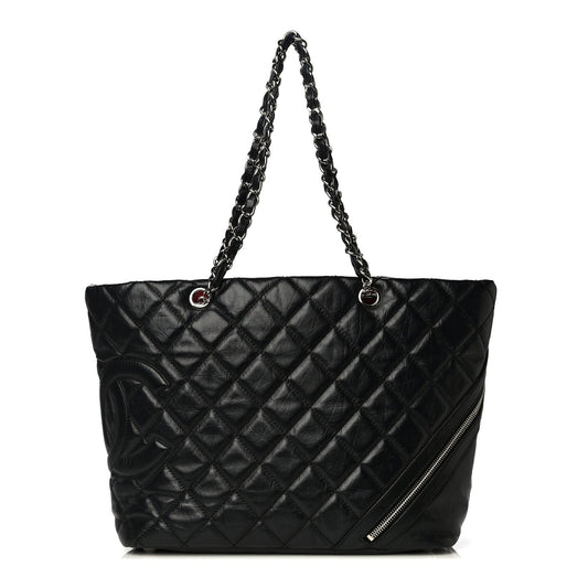 Chanel Aged Calfskin Quilted Large Cotton Club Tote Black
