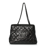 Metallic Aged Calfskin Quilted Small Chain Me Tote Black