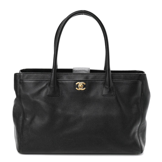 Calfskin Cerf Executive Shopper Tote Black
