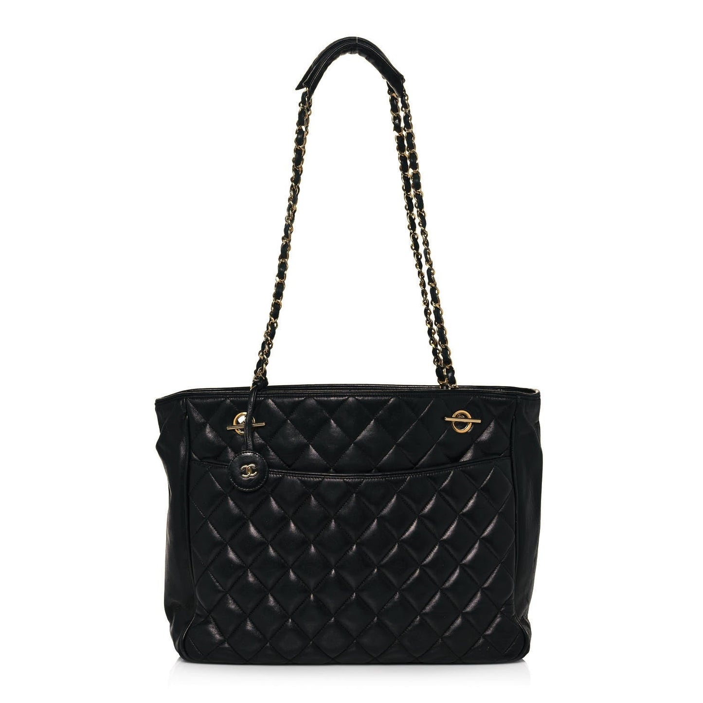 Lambskin Quilted Shopping Tote Black