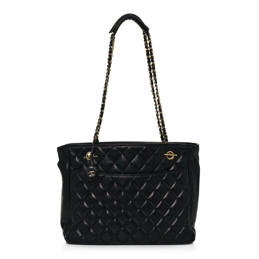 Lambskin Quilted Shopping Tote Black