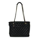 Lambskin Quilted Shopping Tote Black