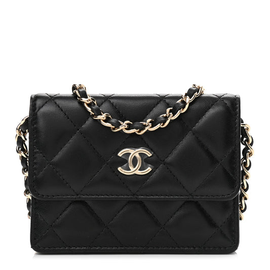 Chanel Lambskin Quilted My Chanel Lady Card Holder On Chain Black