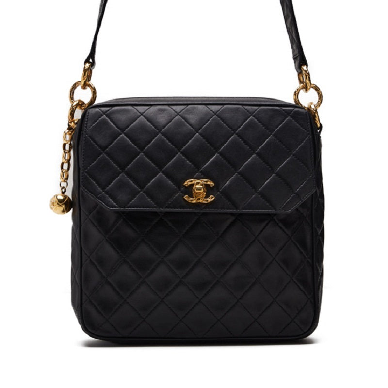 Chanel Matelasse Charm Chain Shoulder Bag Lambskin Black