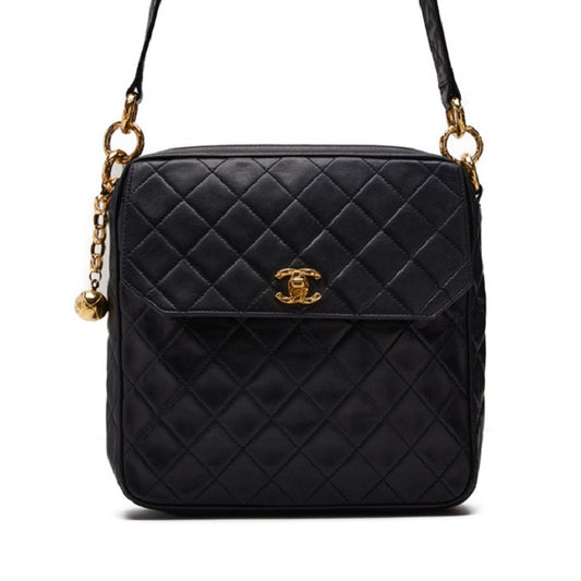 Chanel Matelasse Charm Chain Shoulder Bag Lambskin Black