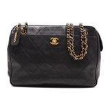 Chanel Matelasse Coco Mark Double Chain Shoulder Caviar Skin Black