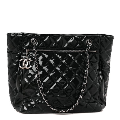 Patent Quilted Chic and Glitter Large Tote Black