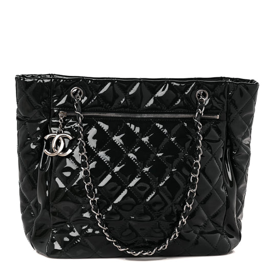 Patent Quilted Chic and Glitter Large Tote Black
