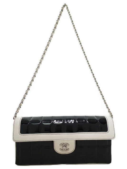 Chanel Patent Leather Black White Chocolate Bar Chain Shoulder Bag