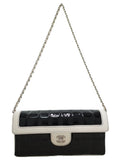 Chanel Patent Leather Black White Chocolate Bar Chain Shoulder Bag